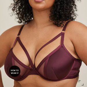 TORRID STRAPPY SATIN PLUNGE BRALETTE Size 1 Color: Winetasting
